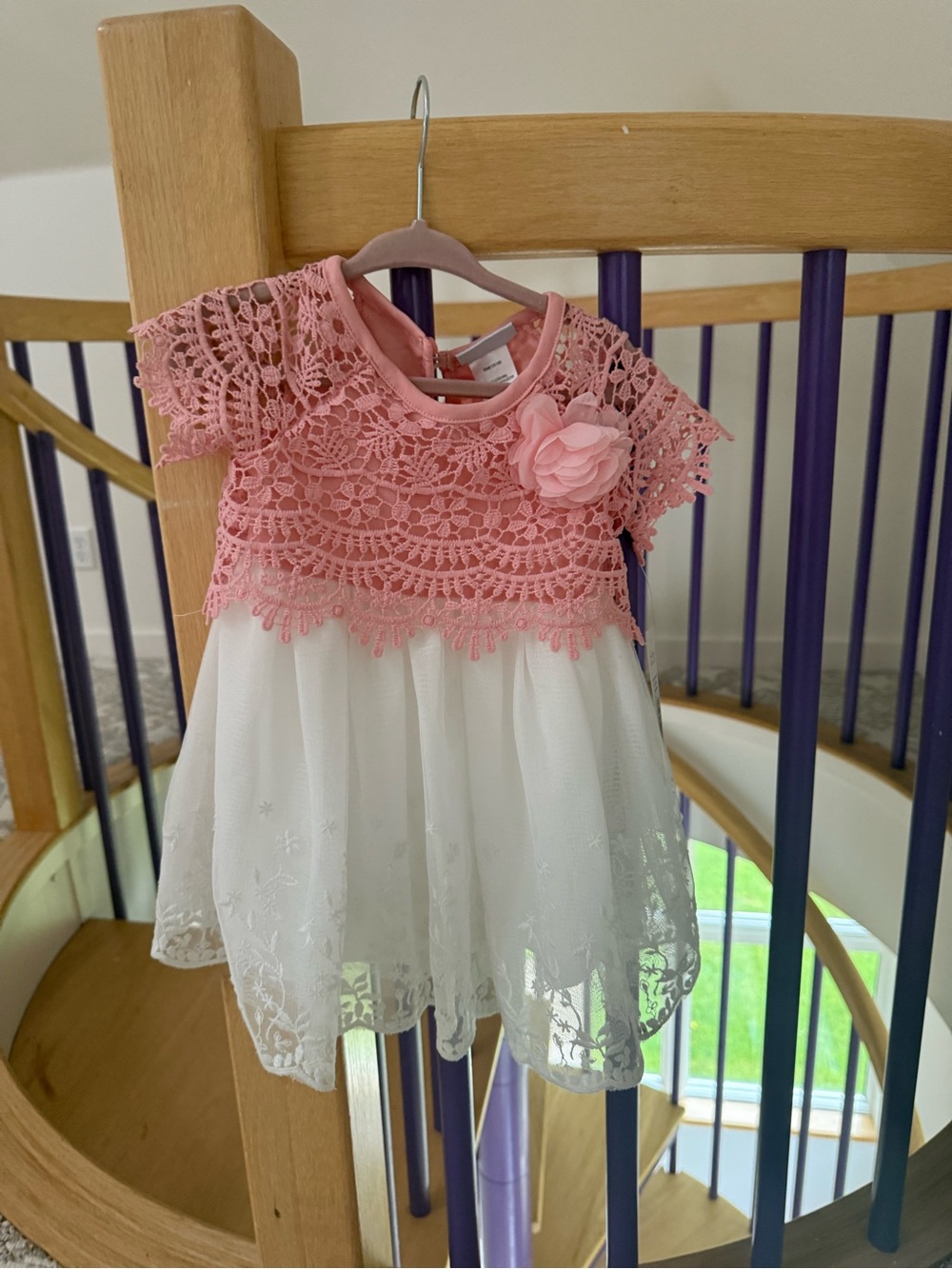12M Nicole Miller Pink Lace Top White Skirt Baby Dress with Flower Accent NWT